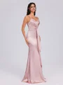 Sheath V-neck Ruffles Floor-Length Silk Like Satin Bridesmaid Dress