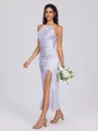 Sheath Halter Pleated Ankle-Length Silk Like Satin Bridesmaid Dress