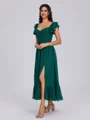 A-line V-neck Ruffles Tea-Length Chiffon Bridesmaid Dress