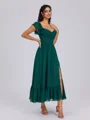 A-line V-neck Ruffles Tea-Length Chiffon Bridesmaid Dress