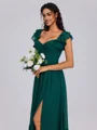 A-line V-neck Ruffles Tea-Length Chiffon Bridesmaid Dress