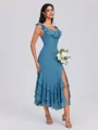 A-line Square Ruffles Ankle-Length Chiffon Bridesmaid Dress