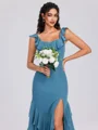 A-line Square Ruffles Ankle-Length Chiffon Bridesmaid Dress
