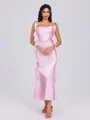 Sheath Straps Ruffles Ankle-Length Silk Like Satin Bridesmaid Dress