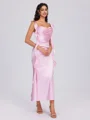 Sheath Straps Ruffles Ankle-Length Silk Like Satin Bridesmaid Dress