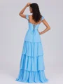 A-line Square Cascading Ruffles Floor-Length Chiffon Corset Bridesmaid Dress