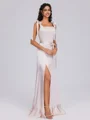 A-line Square Bow Floor-Length Silk Like Satin Bridesmaid Dress