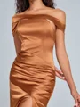 Sheath/Column Off-the-Shoulder Sweep/Brush Train Sleeveless Silk like Satin Bridesmaid Dress