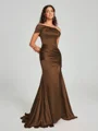 Sheath/Column Off-the-Shoulder Sweep/Brush Train Sleeveless Silk like Satin Bridesmaid Dress