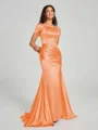 Sheath/Column Off-the-Shoulder Sweep/Brush Train Sleeveless Silk like Satin Bridesmaid Dress