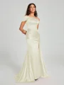 Sheath/Column Off-the-Shoulder Sweep/Brush Train Sleeveless Silk like Satin Bridesmaid Dress