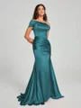 Sheath/Column Off-the-Shoulder Sweep/Brush Train Sleeveless Silk like Satin Bridesmaid Dress