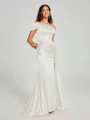 Sheath/Column Off-the-Shoulder Sweep/Brush Train Sleeveless Silk like Satin Bridesmaid Dress