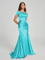 Sheath/Column Off-the-Shoulder Sweep/Brush Train Sleeveless Silk like Satin Bridesmaid Dress