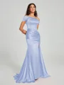 Sheath/Column Off-the-Shoulder Sweep/Brush Train Sleeveless Silk like Satin Bridesmaid Dress