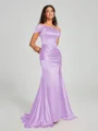 Sheath/Column Off-the-Shoulder Sweep/Brush Train Sleeveless Silk like Satin Bridesmaid Dress