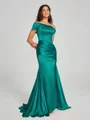 Sheath/Column Off-the-Shoulder Sweep/Brush Train Sleeveless Silk like Satin Bridesmaid Dress