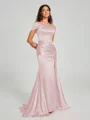 Sheath/Column Off-the-Shoulder Sweep/Brush Train Sleeveless Silk like Satin Bridesmaid Dress