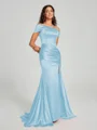 Sheath/Column Off-the-Shoulder Sweep/Brush Train Sleeveless Silk like Satin Bridesmaid Dress