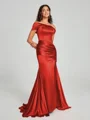 Sheath/Column Off-the-Shoulder Sweep/Brush Train Sleeveless Silk like Satin Bridesmaid Dress