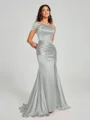 Sheath/Column Off-the-Shoulder Sweep/Brush Train Sleeveless Silk like Satin Bridesmaid Dress