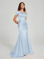 Sheath/Column Off-the-Shoulder Sweep/Brush Train Sleeveless Silk like Satin Bridesmaid Dress