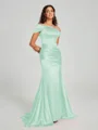 Sheath/Column Off-the-Shoulder Sweep/Brush Train Sleeveless Silk like Satin Bridesmaid Dress