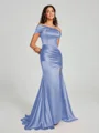 Sheath/Column Off-the-Shoulder Sweep/Brush Train Sleeveless Silk like Satin Bridesmaid Dress