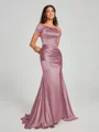 Sheath/Column Off-the-Shoulder Sweep/Brush Train Sleeveless Silk like Satin Bridesmaid Dress