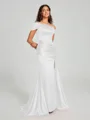 Sheath/Column Off-the-Shoulder Sweep/Brush Train Sleeveless Silk like Satin Bridesmaid Dress