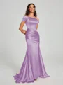 Sheath/Column Off-the-Shoulder Sweep/Brush Train Sleeveless Silk like Satin Bridesmaid Dress