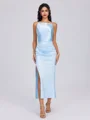 Sheath Halter Pleated Ankle-Length Silk Like Satin Bridesmaid Dress