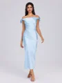 Sheath Off-the-Shoulder Bow Ankle-Length Silk Like Satin Bridesmaid Dress