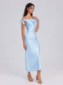 Sheath Off-the-Shoulder Bow Ankle-Length Silk Like Satin Bridesmaid Dress