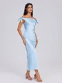Sheath Off-the-Shoulder Bow Ankle-Length Silk Like Satin Bridesmaid Dress
