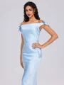 Sheath Off-the-Shoulder Bow Ankle-Length Silk Like Satin Bridesmaid Dress