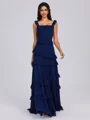 A-line Square Cascading Ruffles Floor-Length Bridesmaid Dress