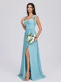 A-line Straps Pleated Floor-Length Chiffon Bridesmaid Dress