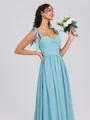 A-line Straps Pleated Floor-Length Chiffon Bridesmaid Dress