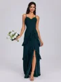 A-line V-neck Cascading Ruffles Floor-Length Chiffon Bridesmaid Dress