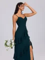 A-line V-neck Cascading Ruffles Floor-Length Chiffon Bridesmaid Dress