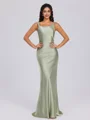 Sheath Scoop Floor-Length Silk Like Satin Bridesmaid Dress