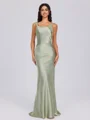 Sheath Scoop Floor-Length Silk Like Satin Bridesmaid Dress