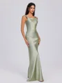 Sheath Scoop Floor-Length Silk Like Satin Bridesmaid Dress