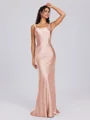Sheath Scoop Floor-Length Silk Like Satin Bridesmaid Dress