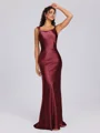 Sheath Scoop Floor-Length Silk Like Satin Bridesmaid Dress