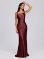 Sheath Scoop Floor-Length Silk Like Satin Bridesmaid Dress
