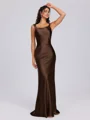 Sheath Scoop Floor-Length Silk Like Satin Bridesmaid Dress