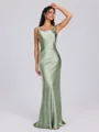 Sheath Scoop Floor-Length Silk Like Satin Bridesmaid Dress