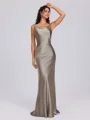 Sheath Scoop Floor-Length Silk Like Satin Bridesmaid Dress